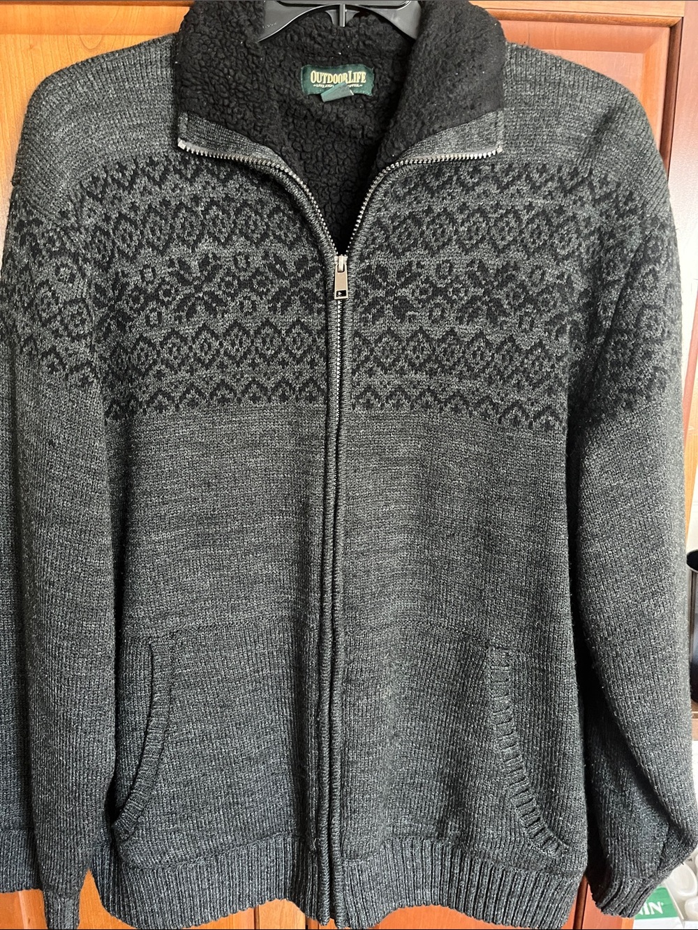 Outdoor Life Charcoal Gray Patterned Full-Zip Men's Sweater